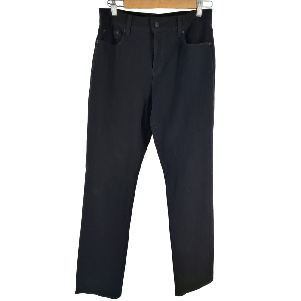 NYDJ Marilyn Straight Jeans Black‎ Embroidered Pockets Lift Tuck Tech Size 10